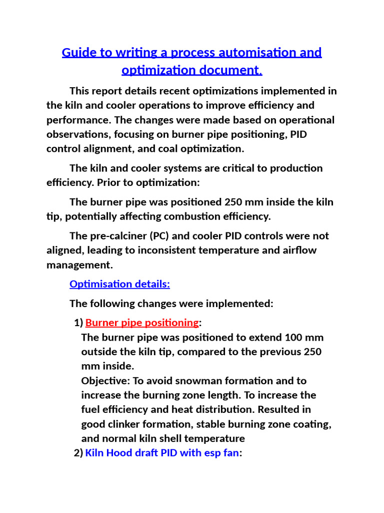 Process Optimisation Document | PDF | Coke (Fuel) | Combustion