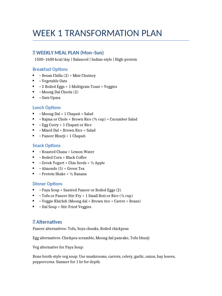 Week 1 Meal Workout Plan | PDF