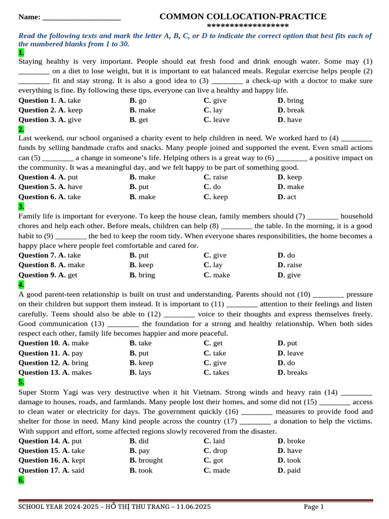 Common Collocation Practice Exercise | PDF | Recycling | Dieting