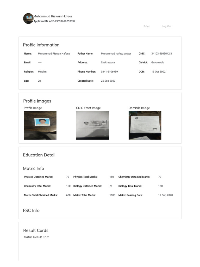 User Profile View - PMF - Admissions | PDF