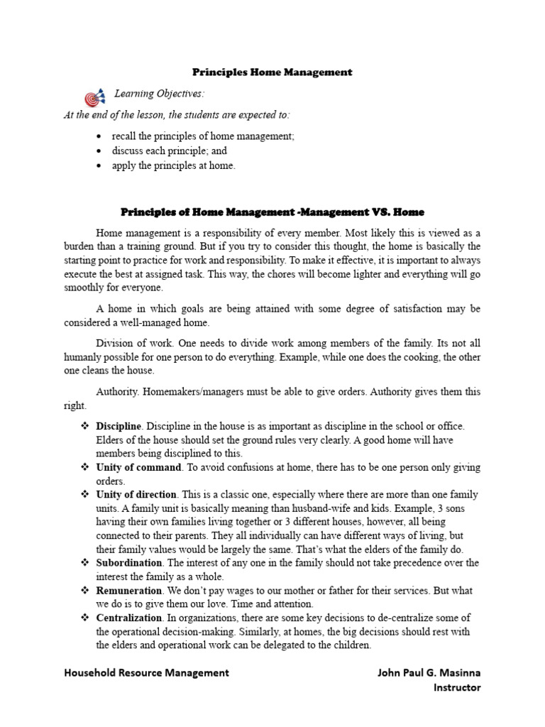 Principles Home Management | PDF | Cognition | Social Psychology