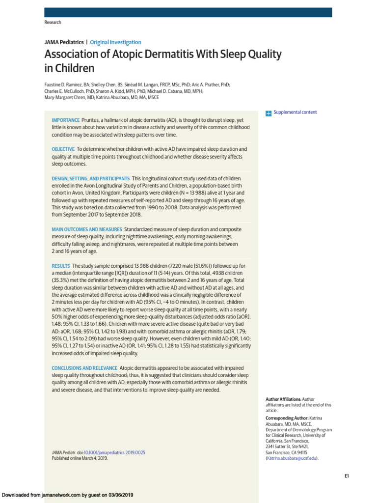 Atopic Dermatitis and Children's Sleep Quality | PDF | Dermatitis | Allergy