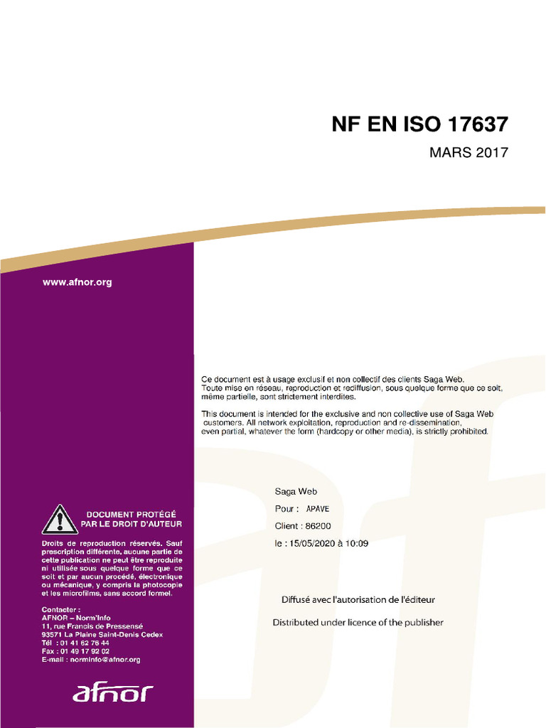 NF en ISO 17637 - Contrôle Visuel Des Assemblages Soudés Par Fusion ...