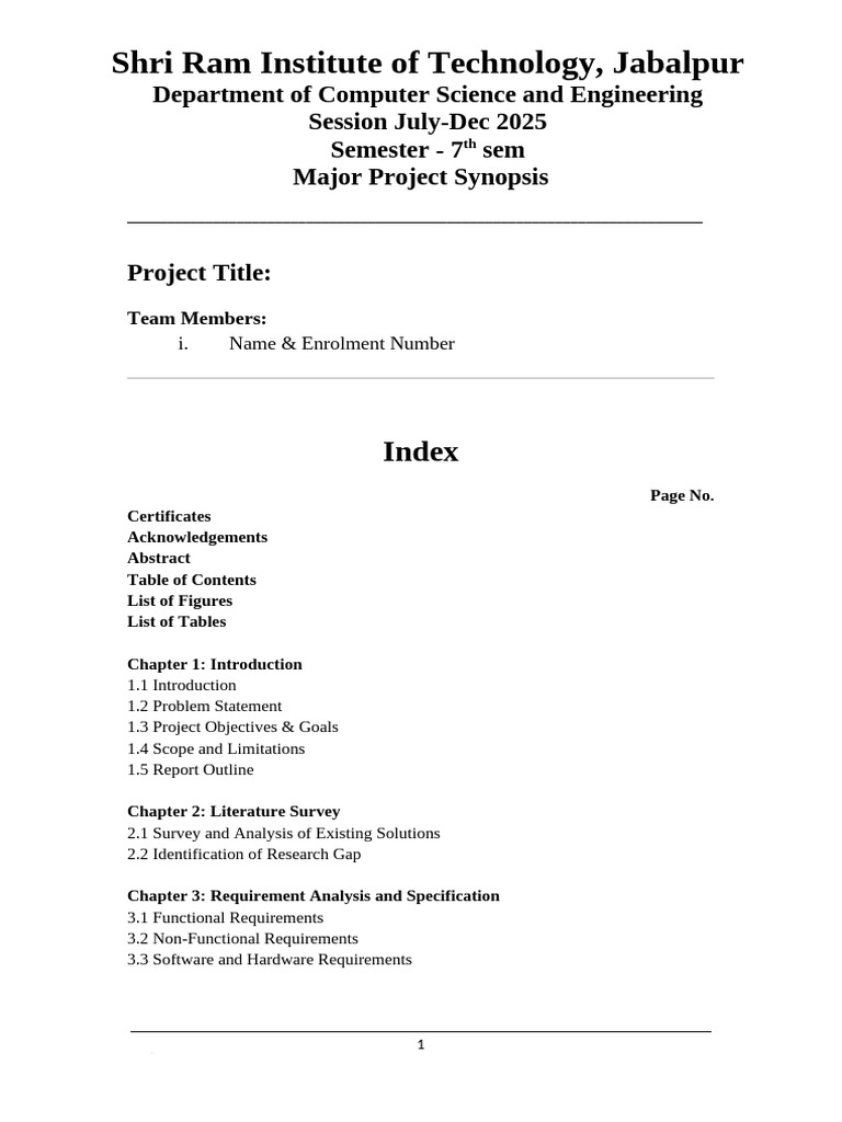 Major Project Synopsis Format - 7th Sem | PDF