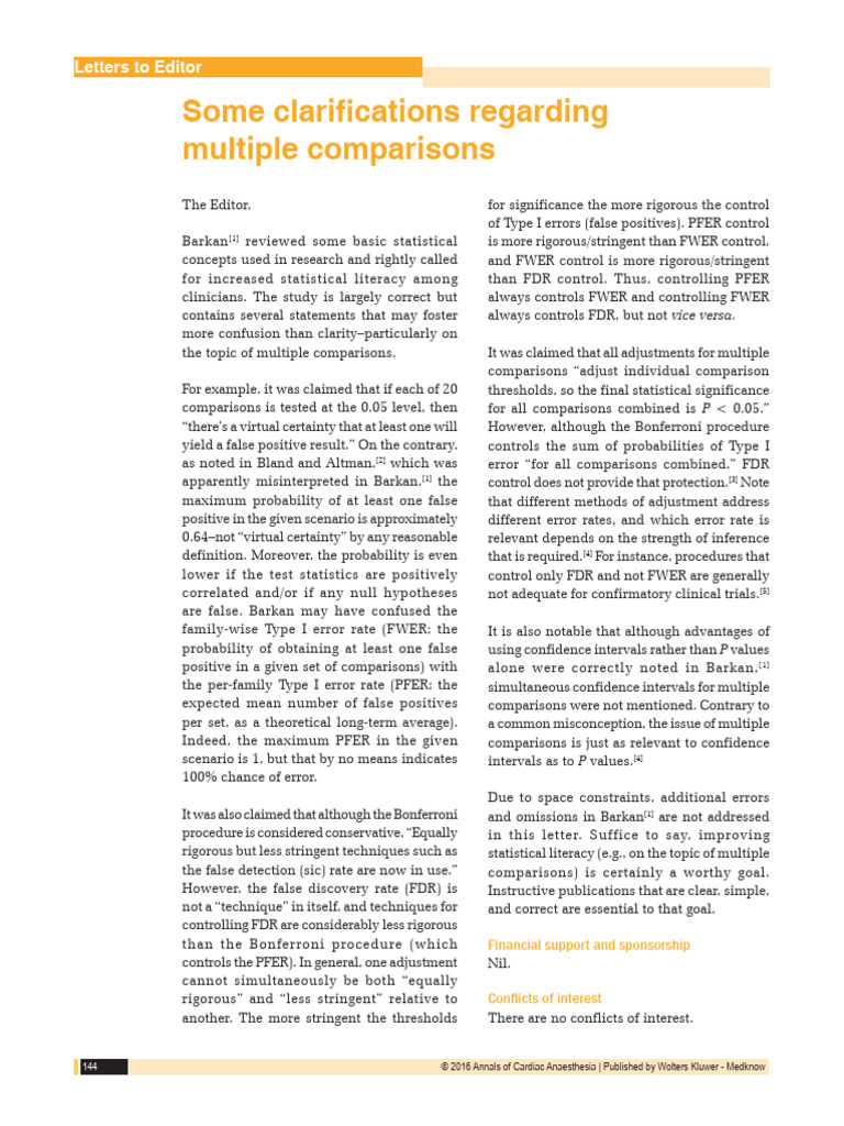 Clarifying Multiple Comparisons in Statistics | PDF | Multiple ...