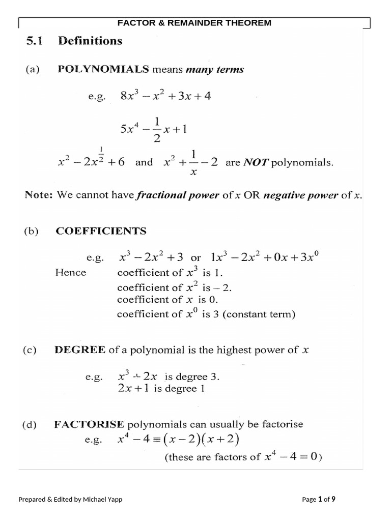Factor & Remainder Theorem | PDF | Factorization | Applied Mathematics