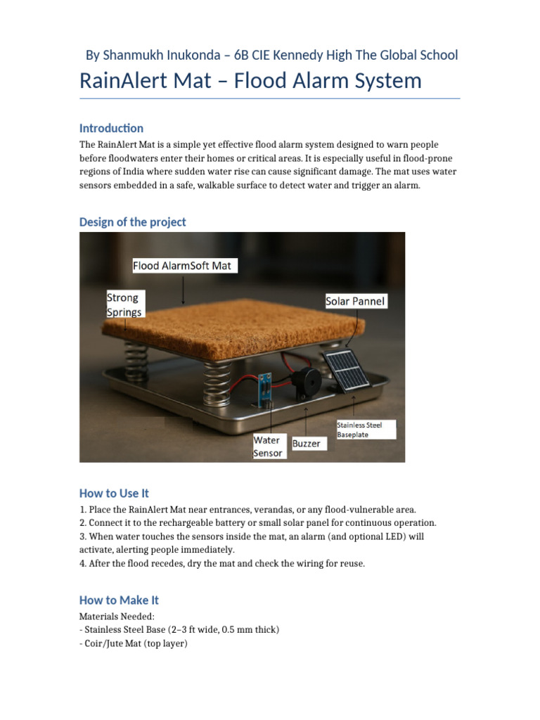 RainAlert Mat Flood Alarm Project Plan | PDF
