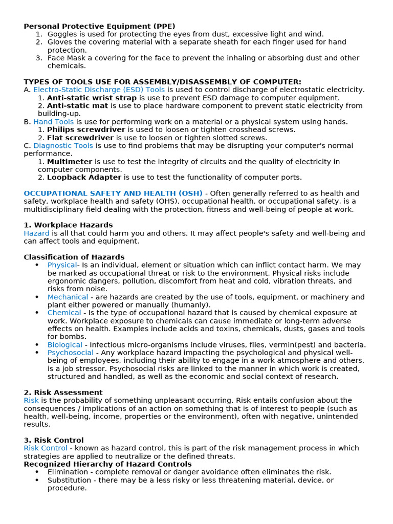 Essential PPE and Tools for Computer Safety | PDF | Hazards | Risk