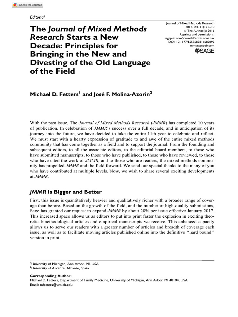 JMMR's New Decade: Evolving Mixed Methods | PDF | Methodology ...