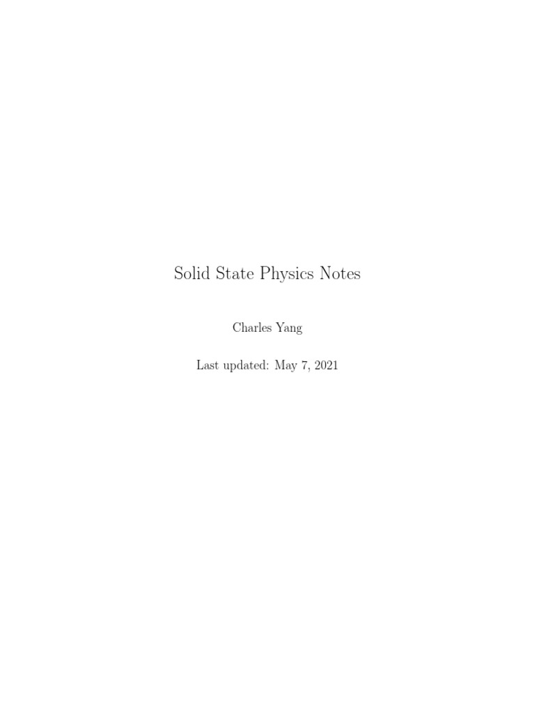 Solid State Physics Study Notes | PDF | Electron | Theoretical Physics