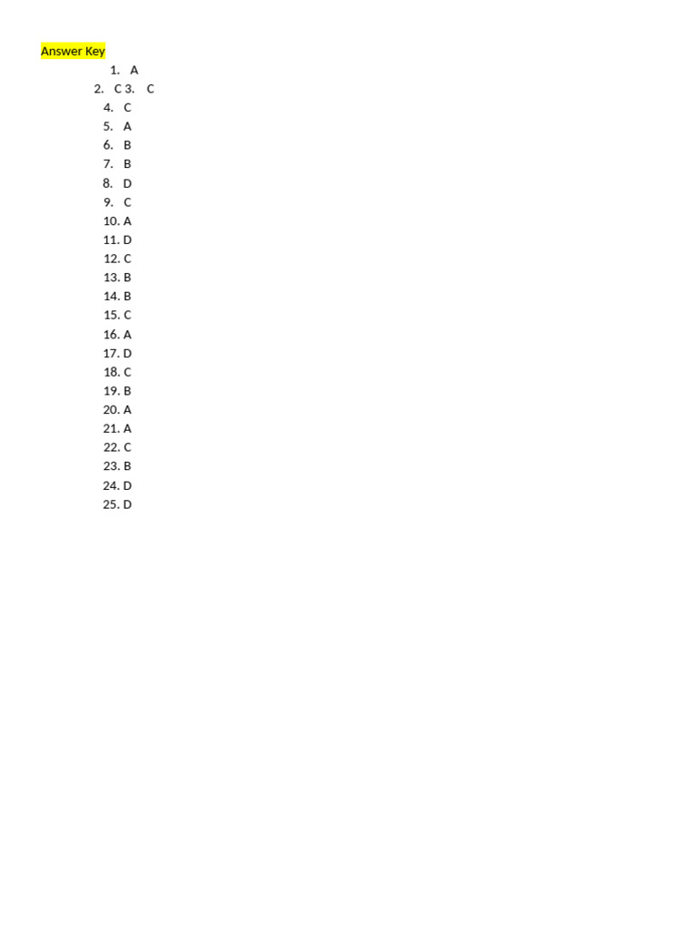 Answer Key for Quiz Questions | PDF
