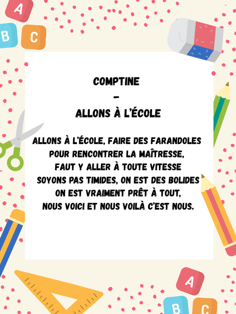 Comptine : Allons à l'école | PDF