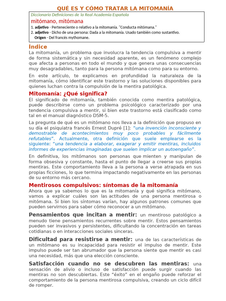 Qué Es y Cómo Tratar La Mitomanía | PDF | Trastorno mental | Mentira