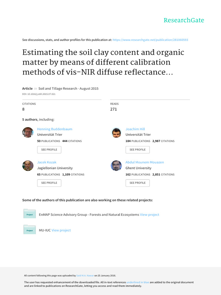 Estimating The Soil Clay Content and Organic Matter by Means of ...