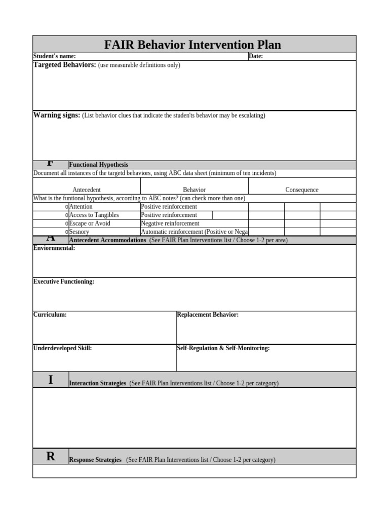 FAIR Behavior Intervention Plan Template | PDF