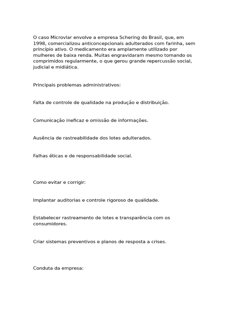 Crise de Anticoncepcionais: Caso Microvlar | PDF