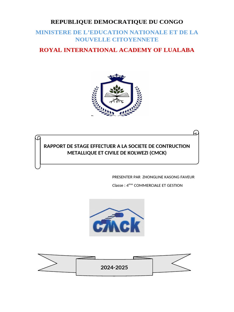 Rapport de Stage à CMCK Kolwezi 2024-2025 | PDF | Analyse SWOT ...