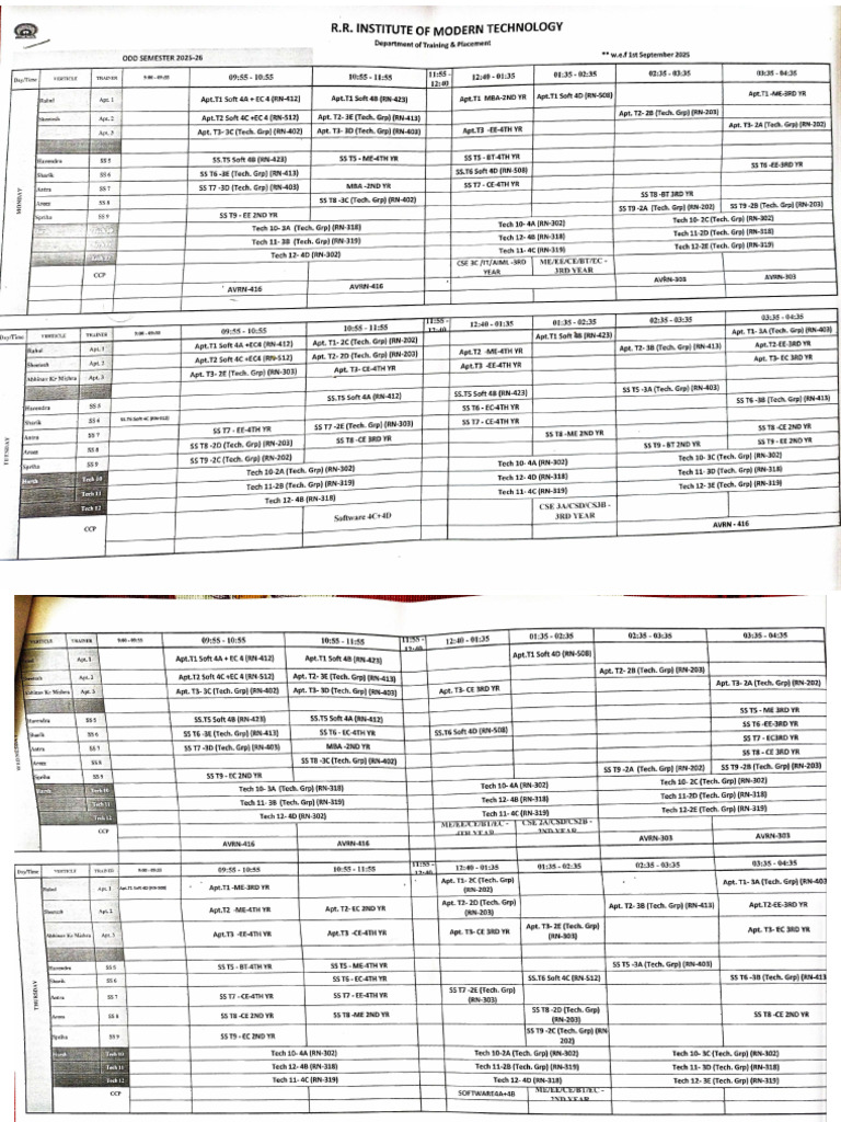 T&P Department Time Table | PDF