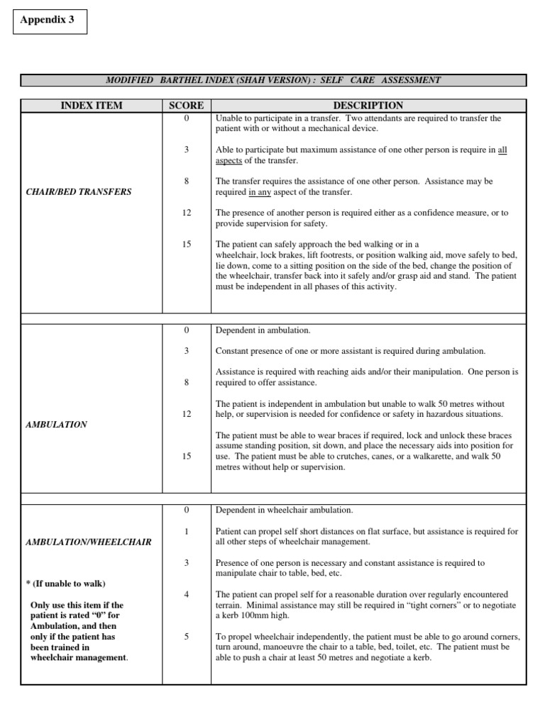 Modified Barthel Index (Shah Ver.) | Wheelchair | Hygiene
