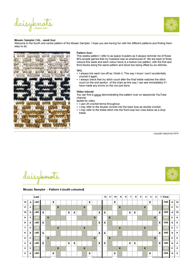 Mosaic Sampler CAL: Pattern 4 Guide | PDF | Crochet | Handicrafts