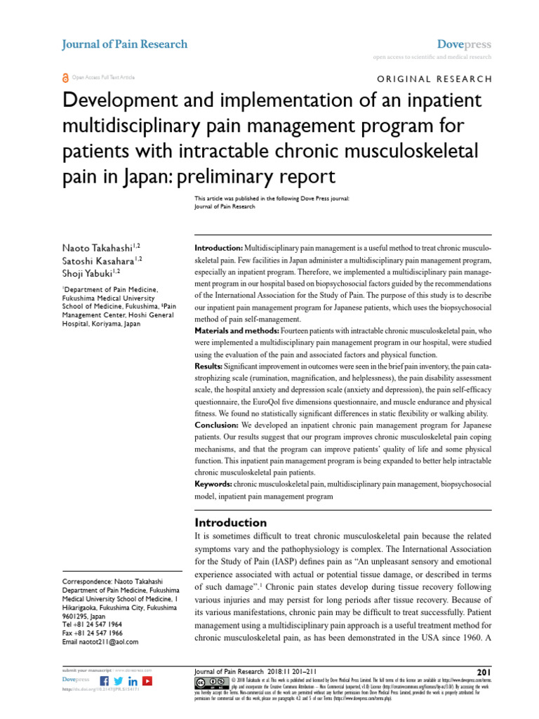 Inpatient Pain Management Program Japan | PDF | Psychotherapy | Pain ...