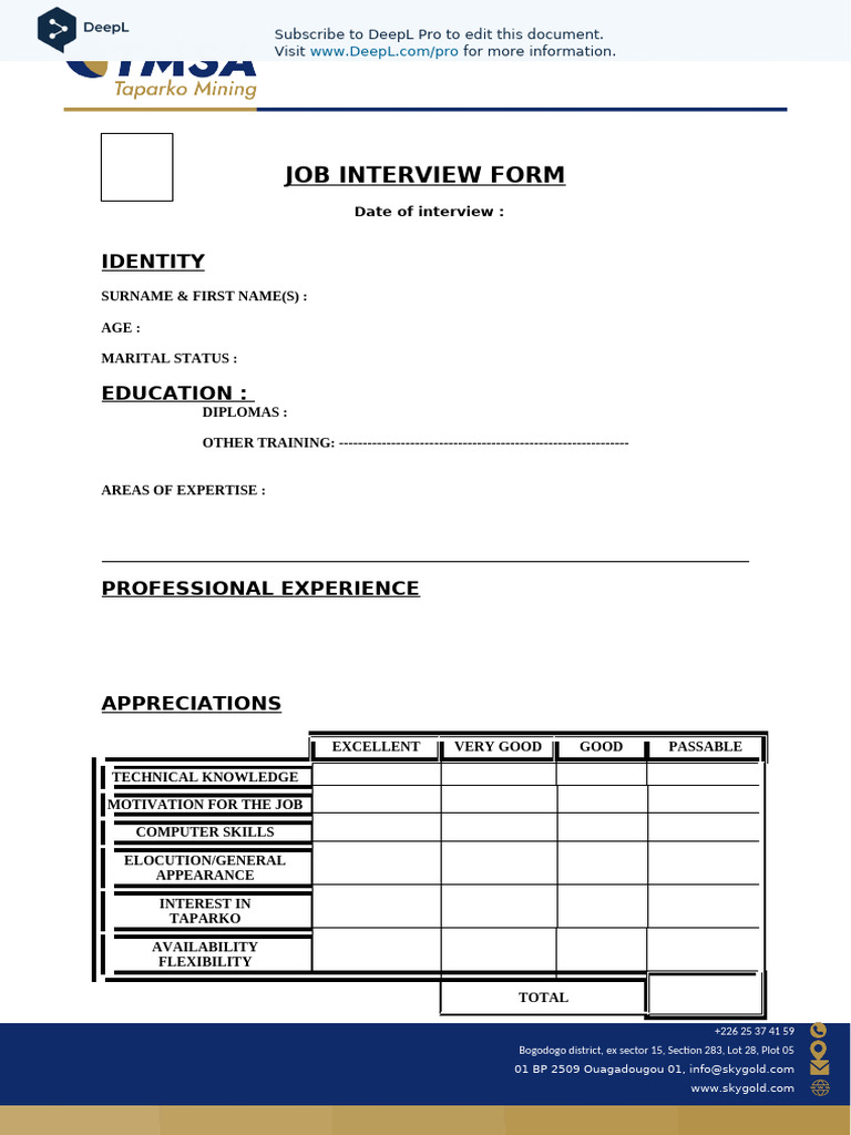 Job Interview Form | PDF