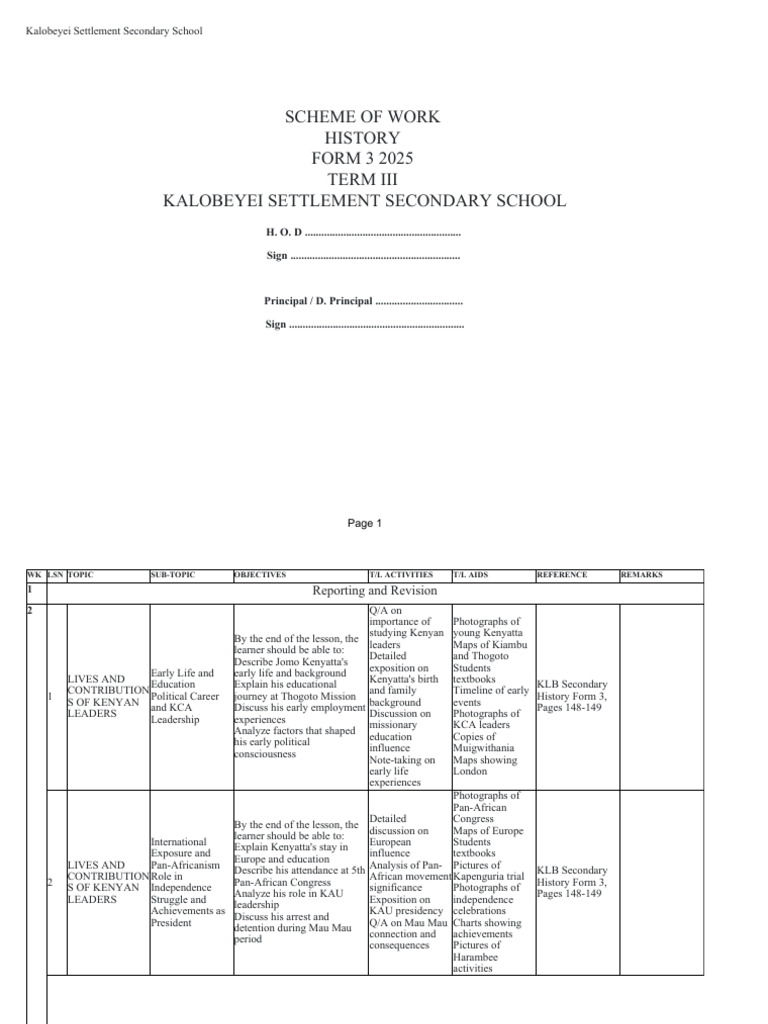 History Scheme of Work for Form 3 | PDF | Bill (Law) | Parliament