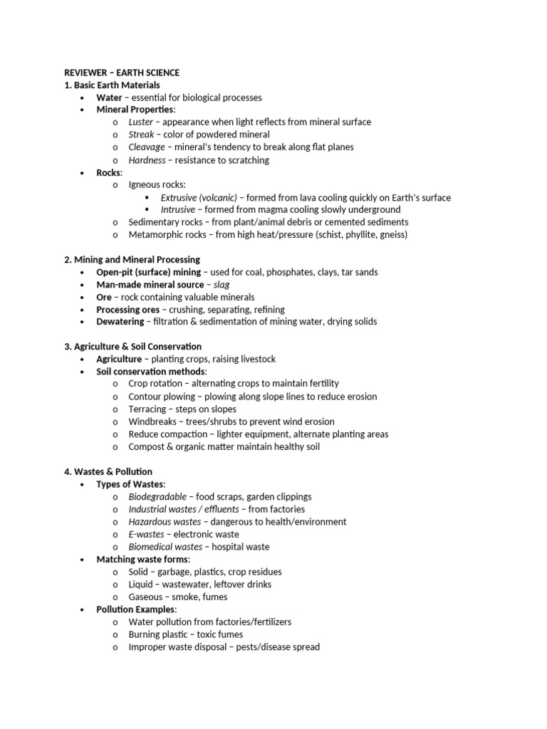 Earth Science Overview: Materials & Impact | PDF | Rock (Geology) | Water