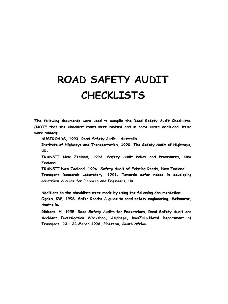 Road Safety Audit Chechlist-Appendix B-M | PDF | Road | Traffic