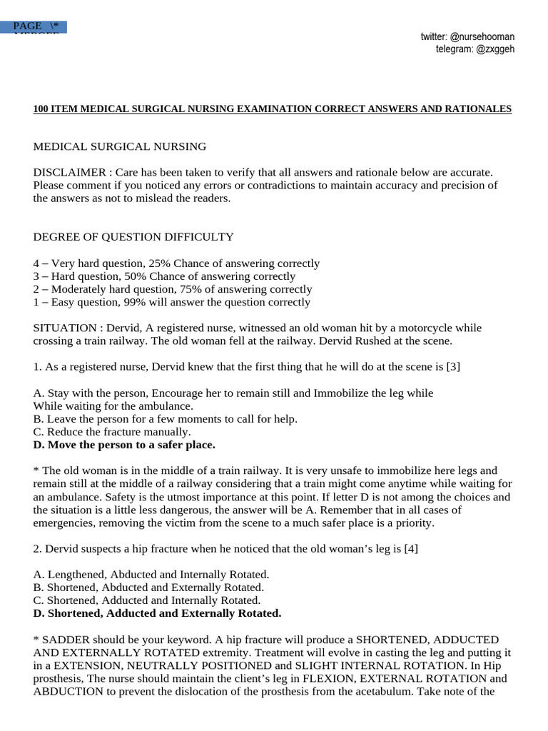 Medical Surgical Nursing Exam Answers | PDF | Glaucoma | Tuberculosis