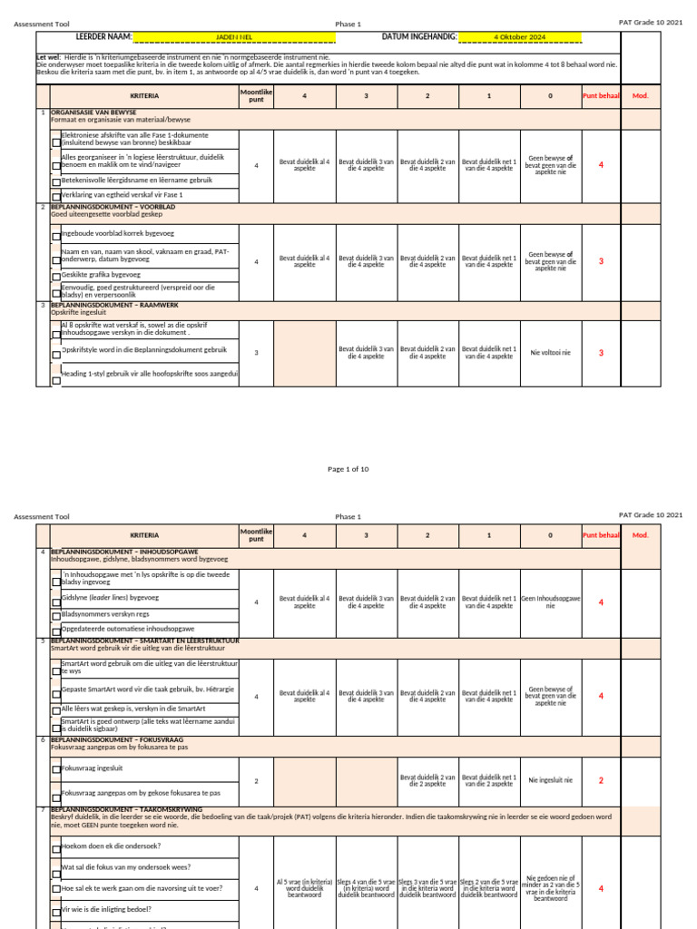 2024 RTT PAT GR 10 EAsseseringsinstrument-1 | PDF