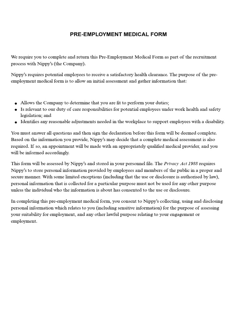 Pre-Employment Medical Form Guide | PDF | Pain | Allergy