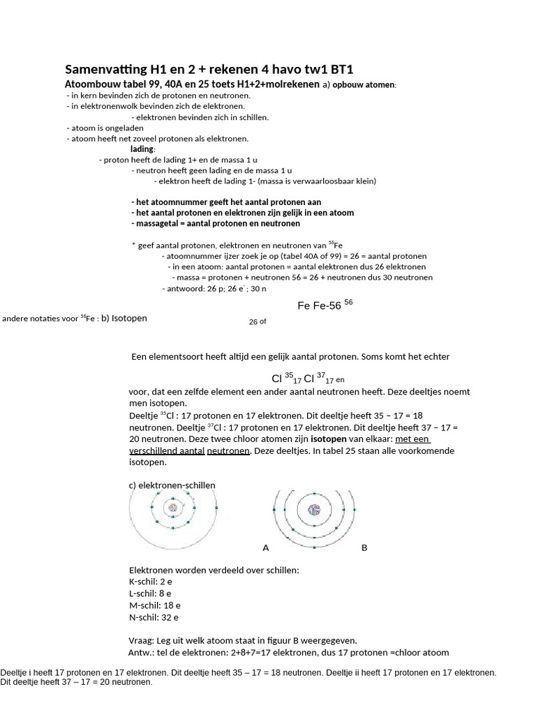 4 Havo Samenvatting Toets H1 2 + Molrekenen bt1 | PDF