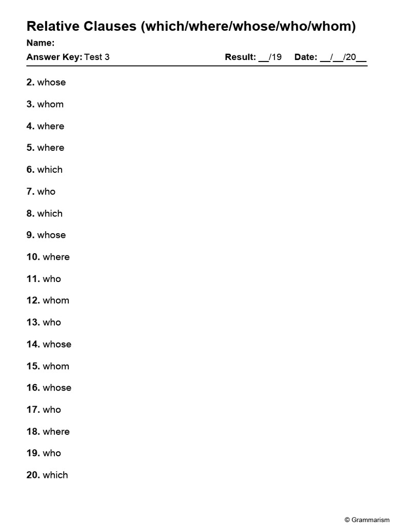Grammarism Relative Clauses Test 3 Answers 2622944 | PDF