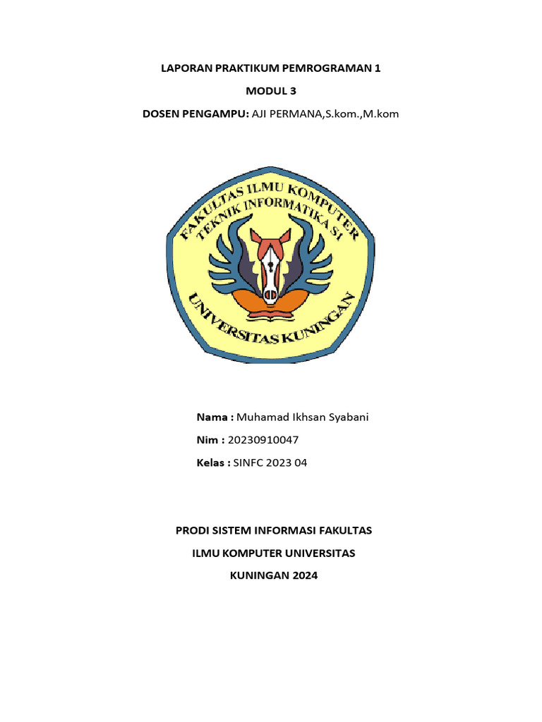 Laporan Praktikum Pemrograman 1 - Modul 3 Muhamad Ikhsan Syabani | PDF