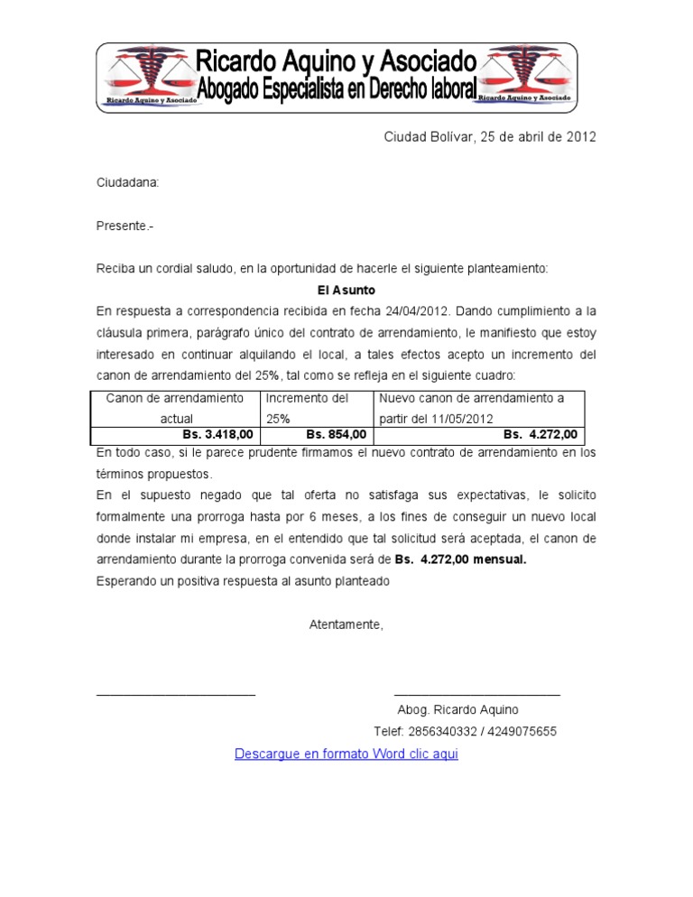 Oferta de renovar contrato de arrendamiento ante solicitud 