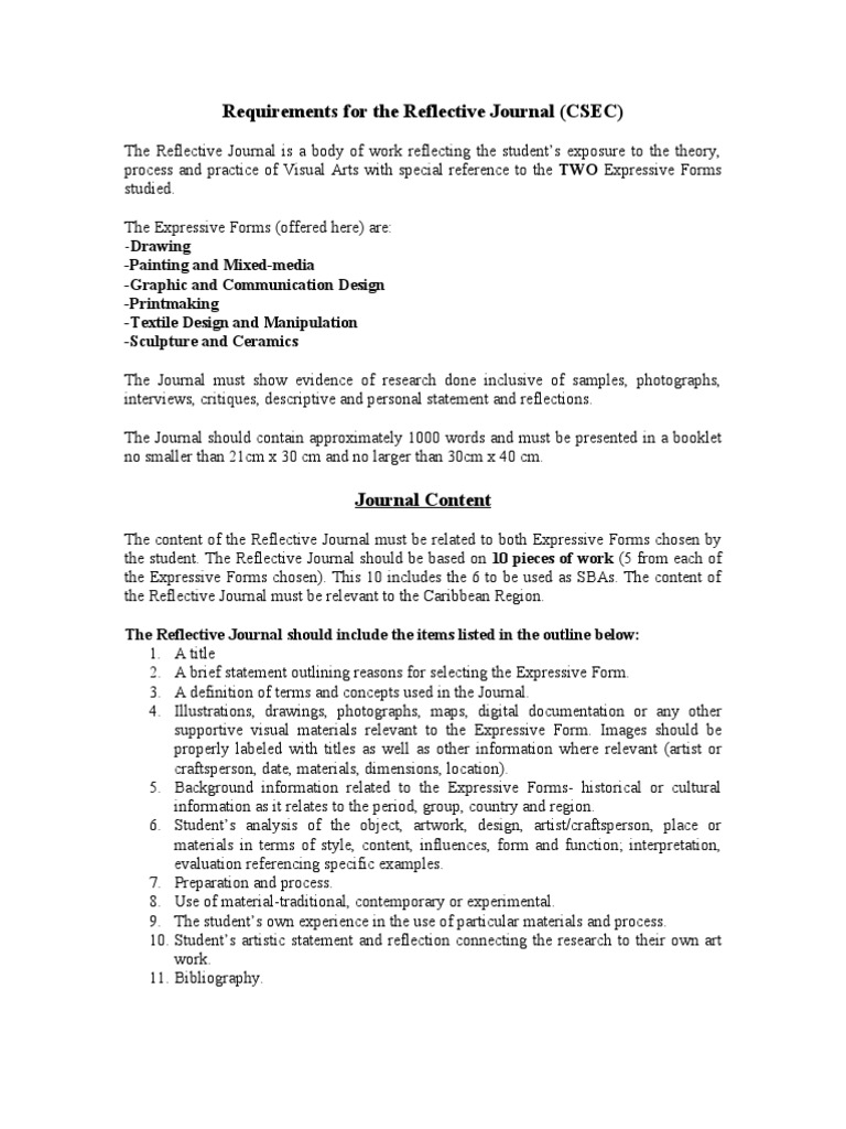 Requirements For The Reflective Journal | PDF | Information | Design