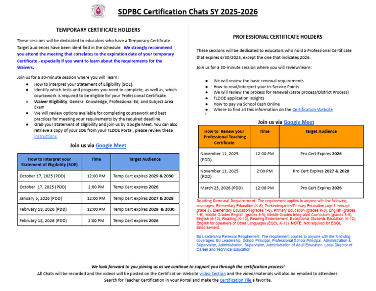 SDPBC Certification Chats 2025-2026 | PDF | English As A Second Or ...