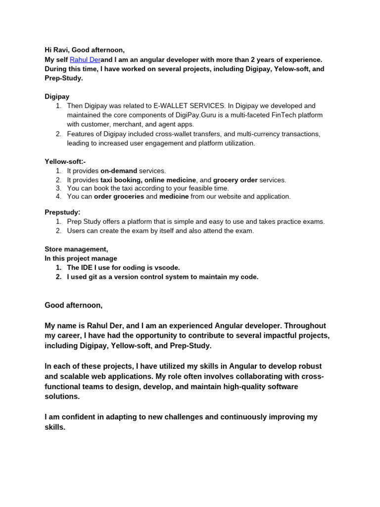 Angular Developer Project Experience | PDF