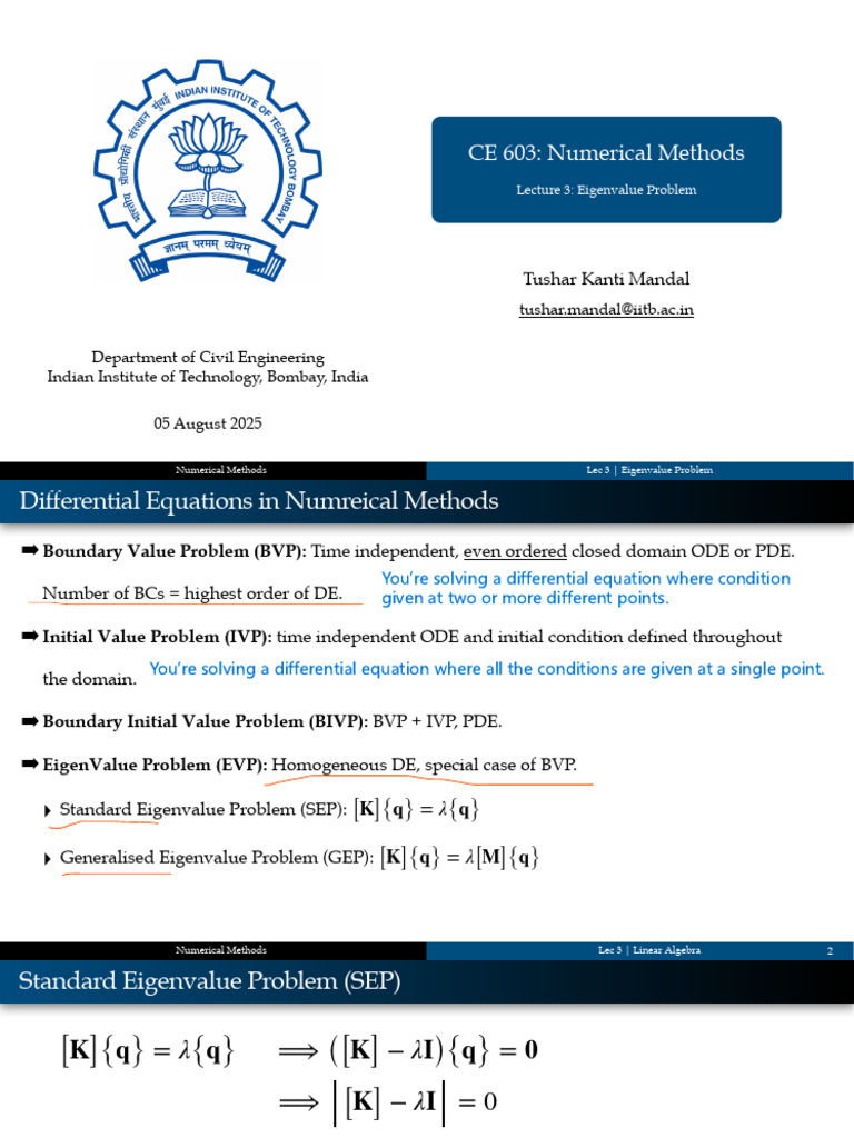 Eigenvalue Problem in Numerical Methods | PDF | Eigenvalues And ...