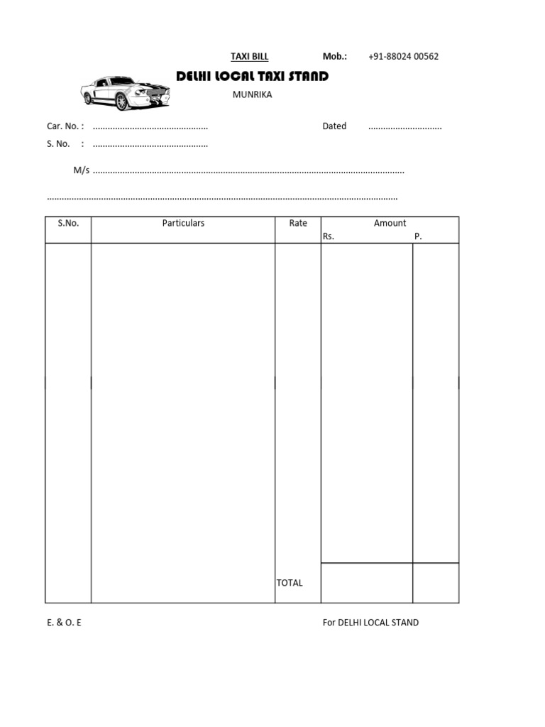 Delhi Local Taxi Bill Format | PDF
