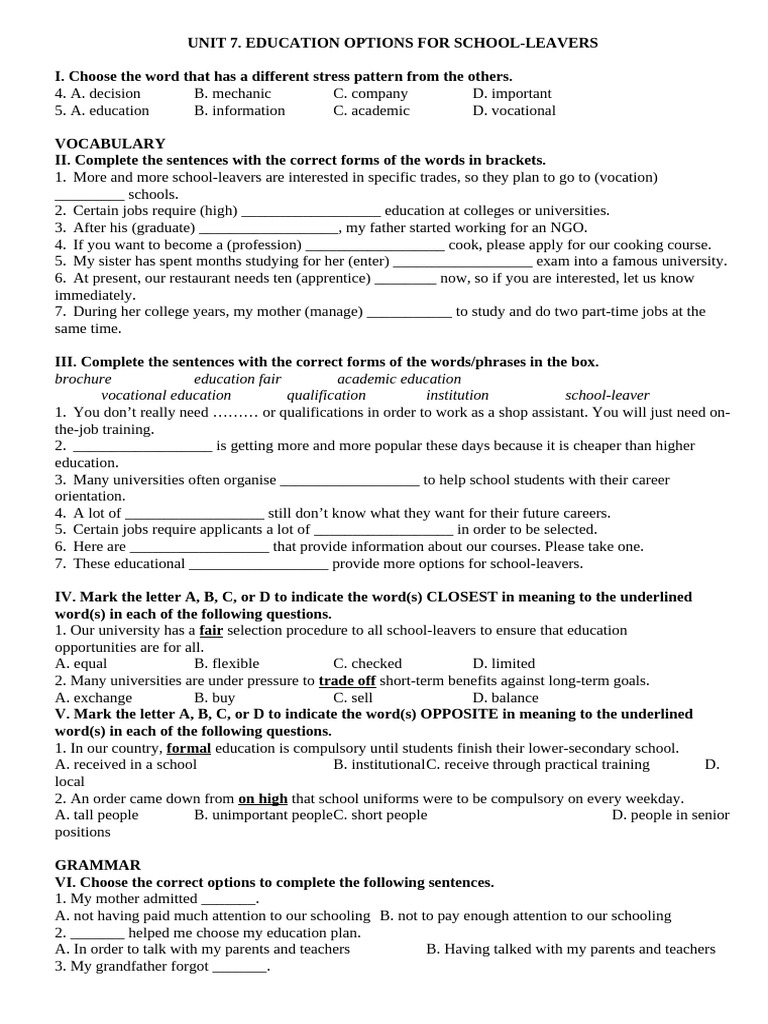 Education Options for School-Leavers | PDF | Vocational Education