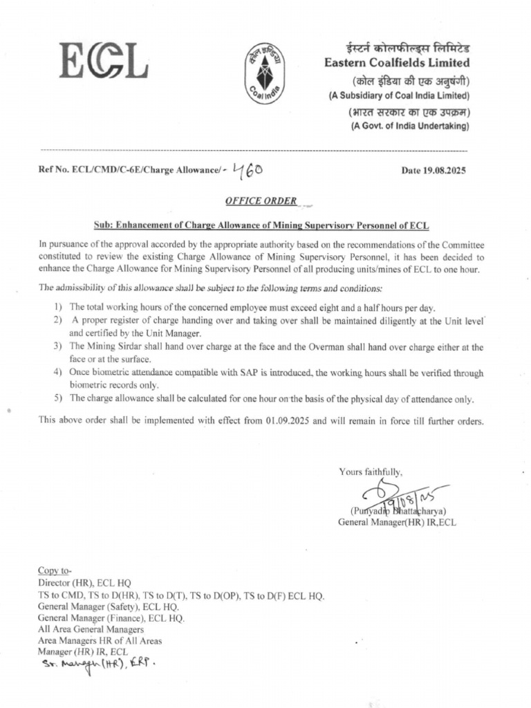 Charge Allowance Office Order ECL | PDF