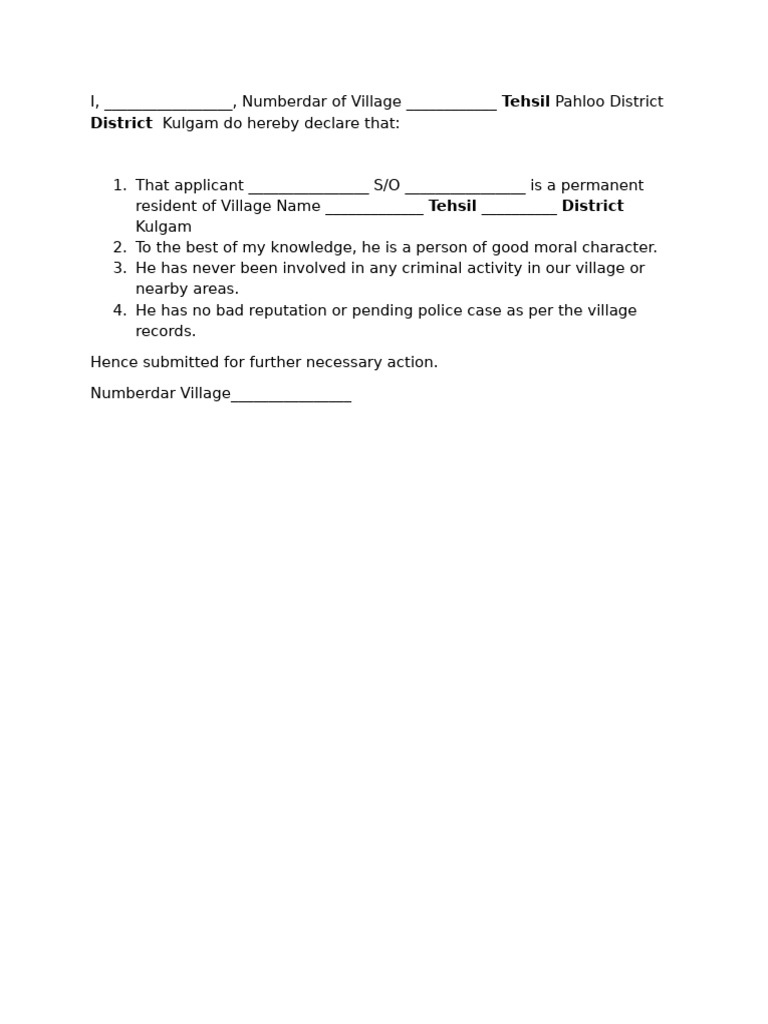 Character Certificate Declaration | PDF