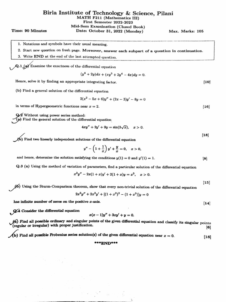 Midsem 2022 | PDF | Equations | Differential Equations