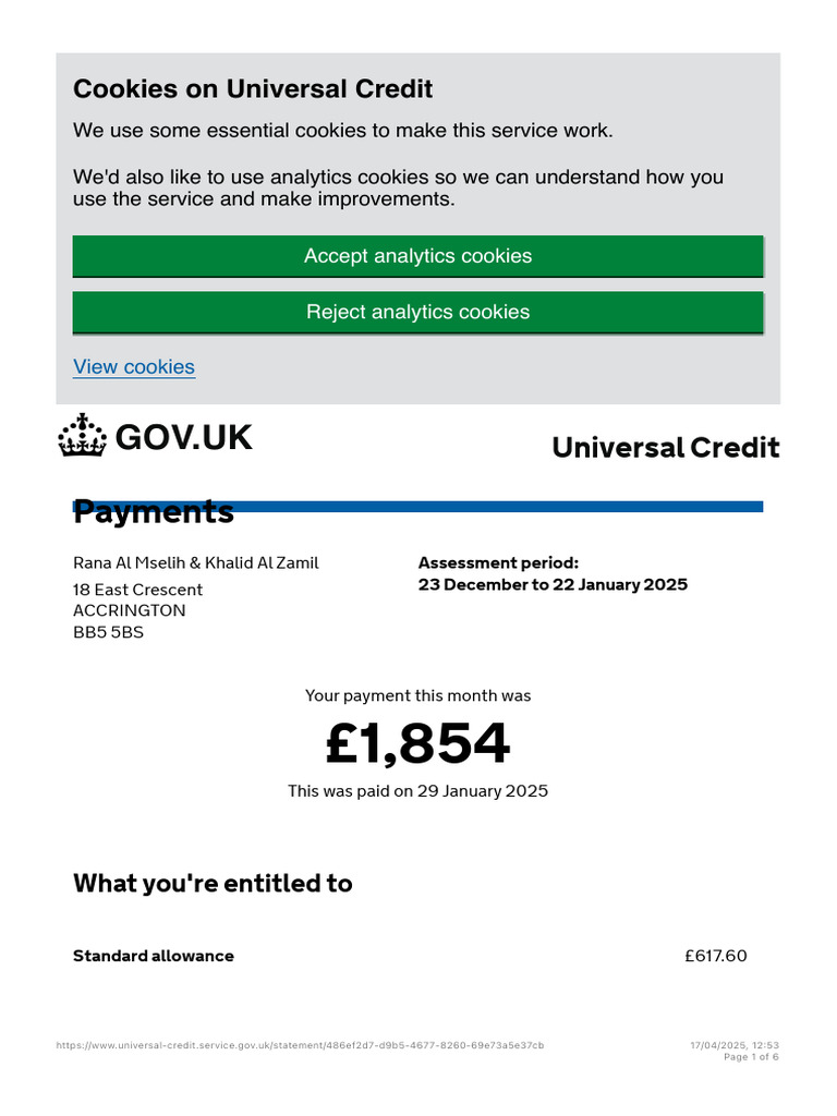 Universal Credit Payment Breakdown 2025 | PDF