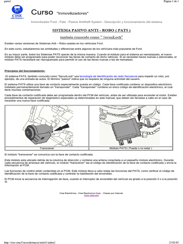 Funcionamiento del Sistema PATS Ford | PDF | Electrónica