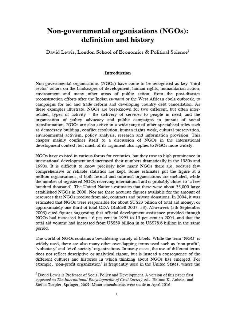 Understanding NGOs: Roles and History | PDF | Non Governmental ...