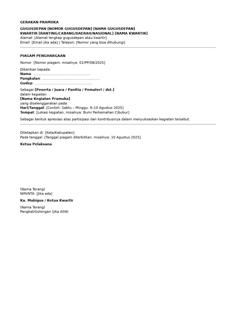 GERAKAN PRAMUKA Piagam | PDF