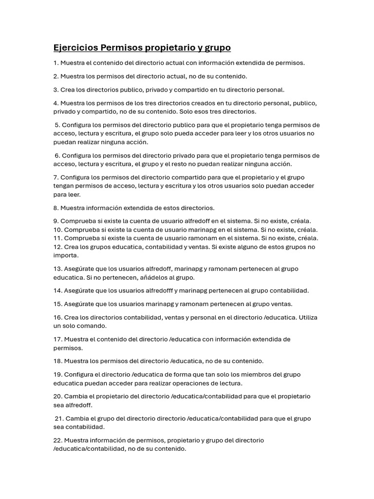 Ejercicios de Permisos en Linux | PDF | Usuario (informática)